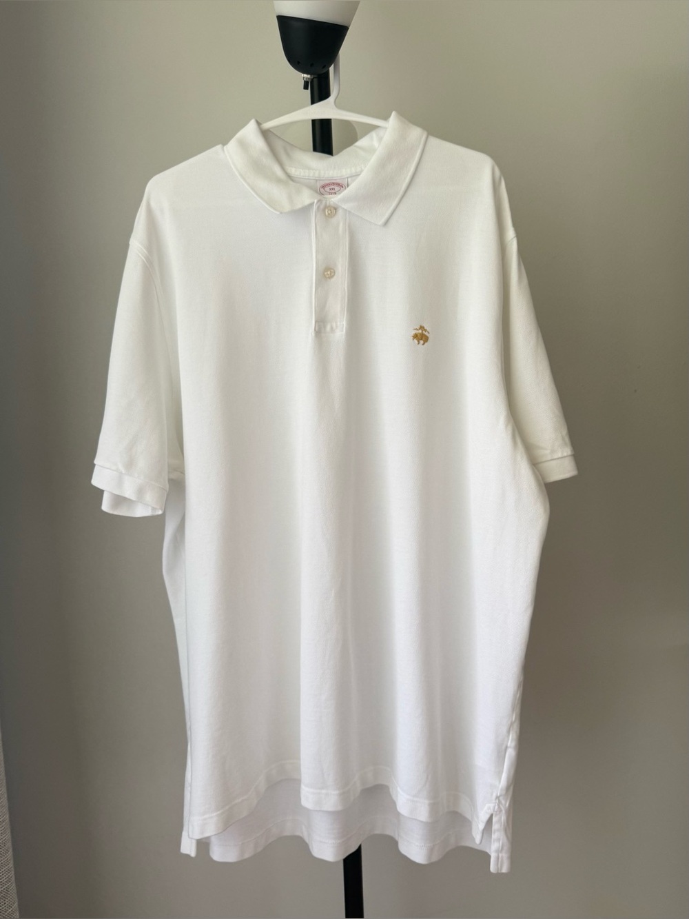 Brooks Brothers White Polo with Gold Crest Embroidery